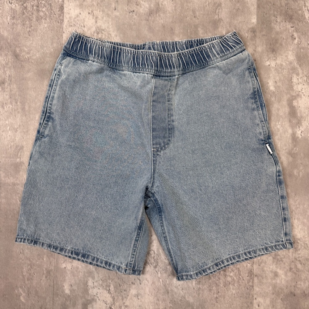 Birdwell Beach Britches Shorts Mens Small Blue Denim Elastic Drawstring Bermuda